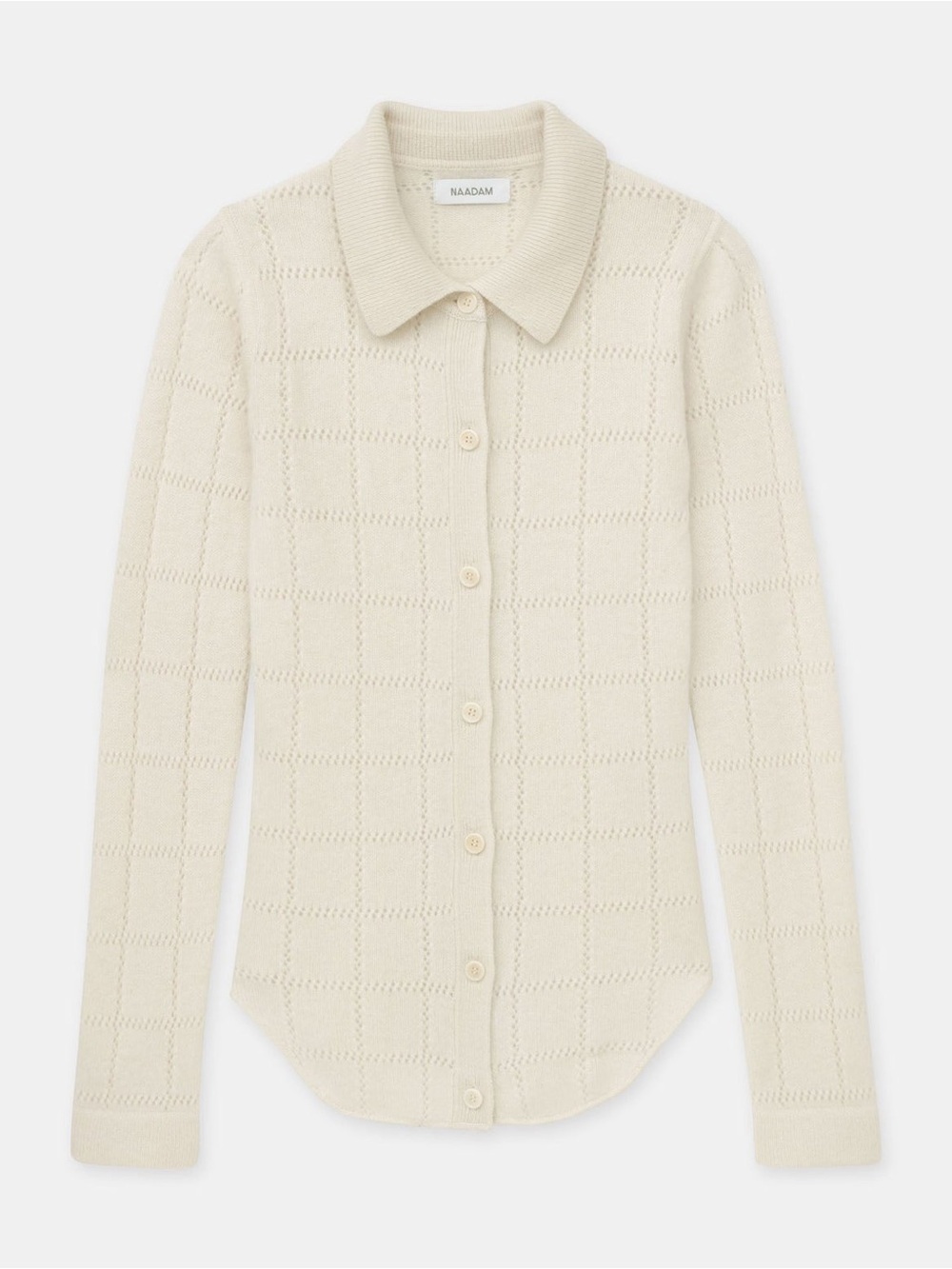 NAADAM 100% Cashmere Crochet Button Up Cardigan Sweater Ivory M Collared